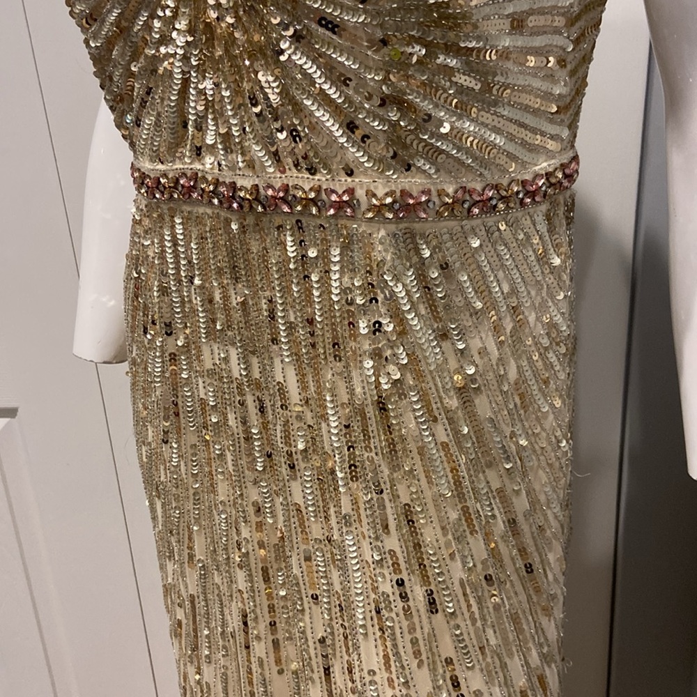 NWOT Mac Duggal cream beaded gown - Picture 5 of 14